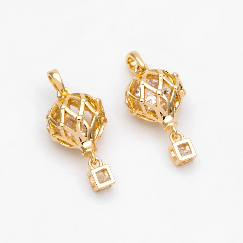 4pcs Hot Air Balloon Charms with CZ, Jewelry Making Diy Supplies