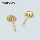 4pcs Palm Tree Charms 19mm, 18K Plated Brass, CZ Pave Beach Necklace Pendants
