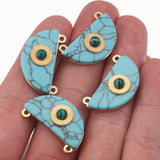 4pcs Gold-Plate Natural Stone Stainless Steel Boho Charms Sun Green Semicircle