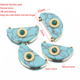 4pcs Gold-Plate Natural Stone Stainless Steel Boho Charms Sun Green Semicircle
