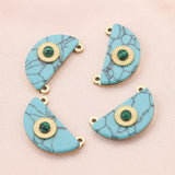 4pcs Gold-Plate Natural Stone Stainless Steel Boho Charms Sun Green Semicircle