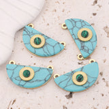 4pcs Gold-Plate Natural Stone Stainless Steel Boho Charms Sun Green Semicircle
