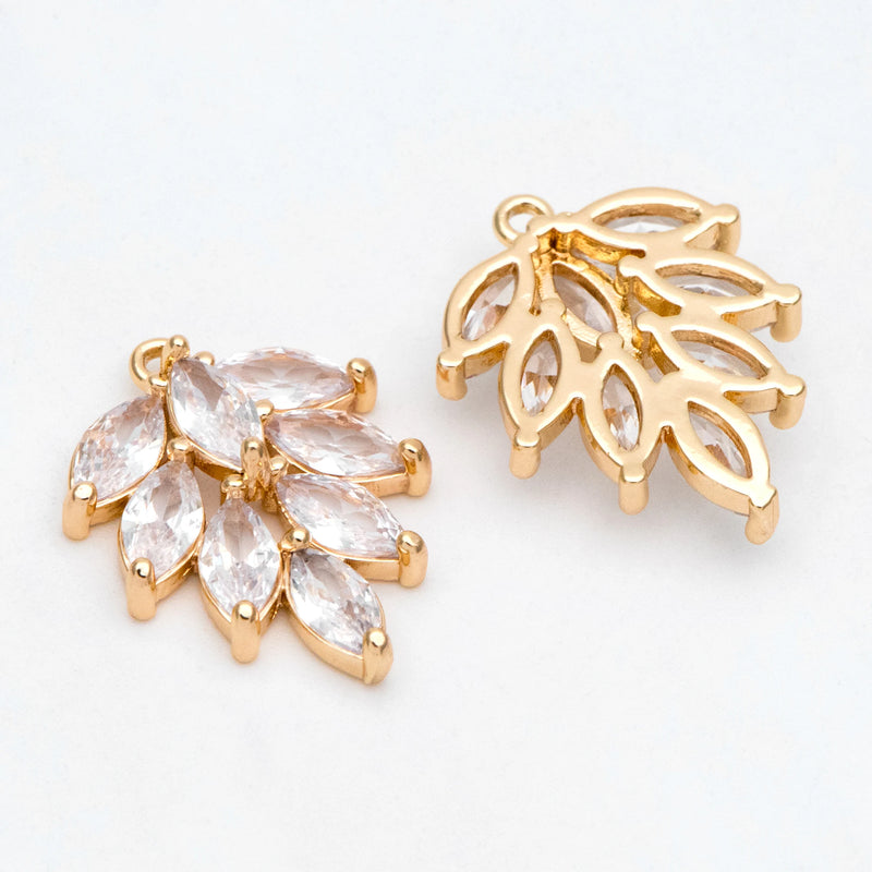 4pcs CZ Paved Leaf Charms 21/ 25mm Brass Plated Pendants DIY Jewelry Findings