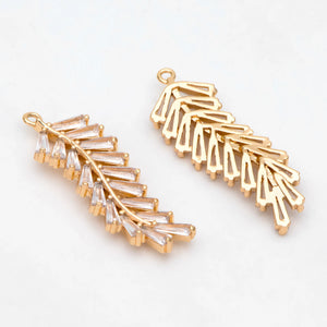 Plated Brass CZ Paved Leaf Charms Earring Findings GB-3037