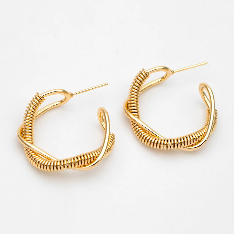4pcs Round Circle Ear Posts 26mm, Twisted Wire Stud Earrings