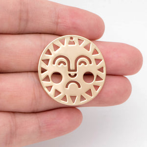 4pcs Round Sun Charms 30mm, Sun Face Earring Charm, Disk Sun Pendants
