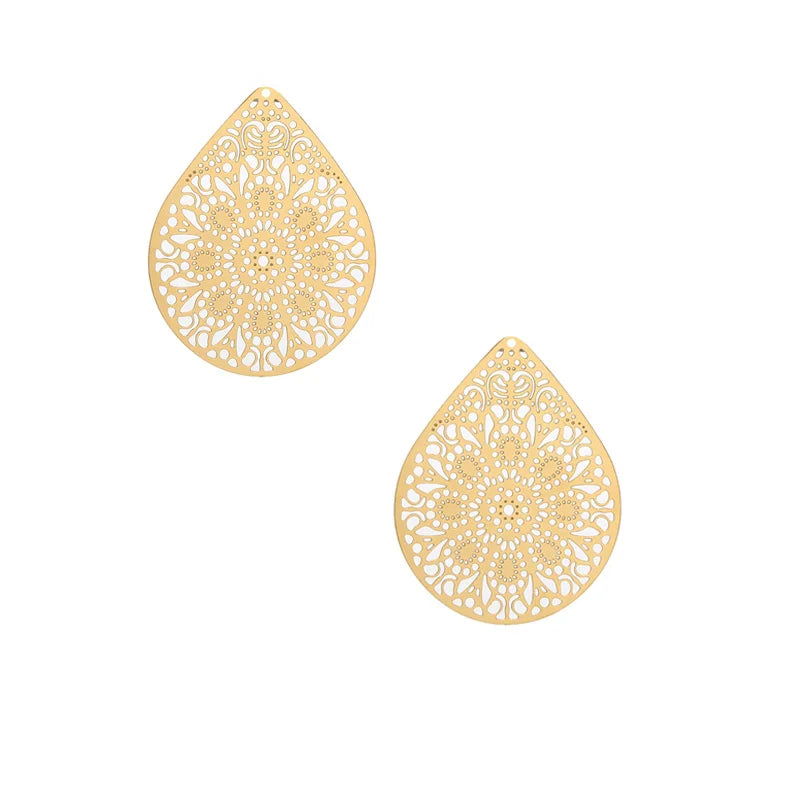 4pcs Stainless Steel Filigree Earring Charm Pendants