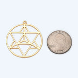 4pcs Star Pendants 35x39mm, 18K Plated Brass, Geometric Round Hexagram Charm