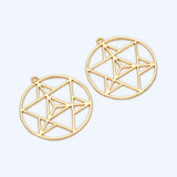 4pcs Star Pendants 35x39mm, 18K Plated Brass, Geometric Round Hexagram Charm