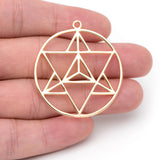 4pcs Star Pendants 35x39mm, 18K Plated Brass, Geometric Round Hexagram Charm