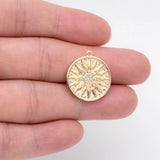 4pcs CZ Paved Sun Disc Charms 18K Plated Brass