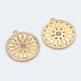 4pcs CZ Paved Sun Disc Charms 18K Plated Brass