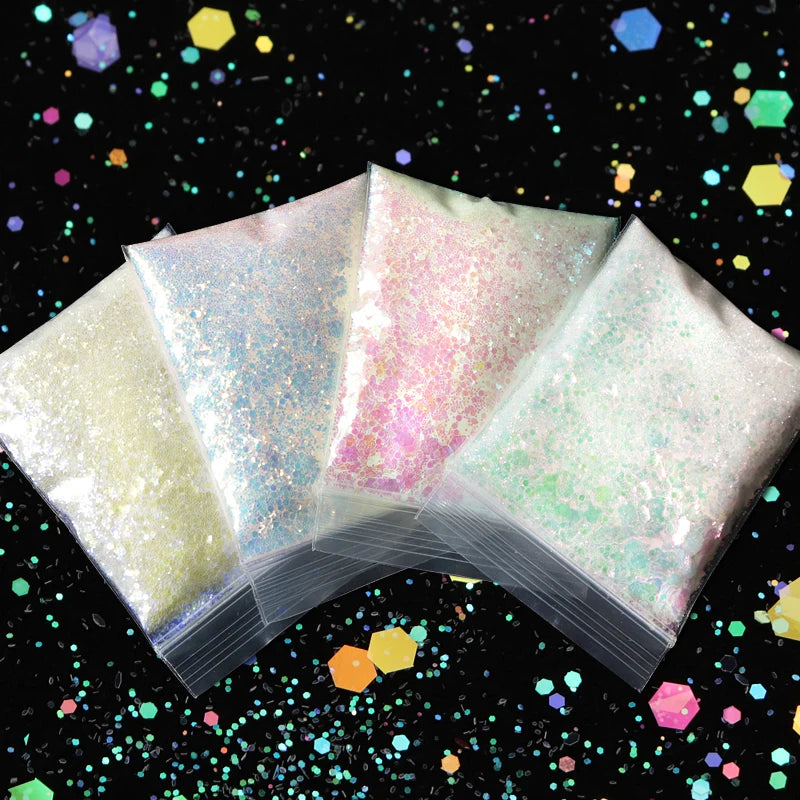 4pcs Hexagon Iridescent Glitter Silicone Mold Chameleon Flakes Nail Art