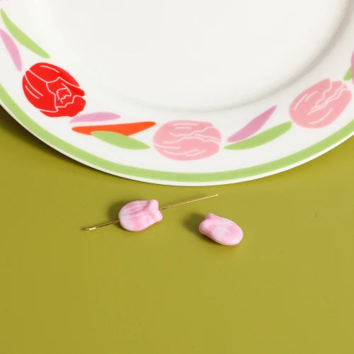 4pcs Czech Glass Vintage Tulip Flower Beads DIY Earrings Hairpin Accessory