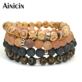 4pcs Druzy Agate Round Beads Bracelets with Lucky Cat Charms - Many Colors