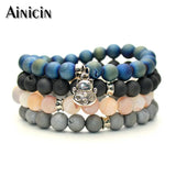 4pcs Druzy Agate Round Beads Bracelets with Lucky Cat Charms - Many Colors