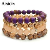 4pcs Druzy Agate Round Beads Bracelets with Lucky Cat Charms - Many Colors