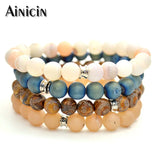 4pcs Druzy Agate Round Beads Bracelets with Lucky Cat Charms - Many Colors