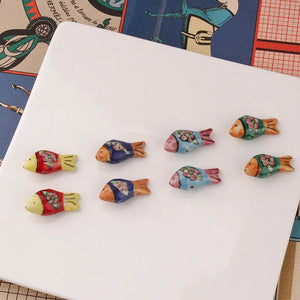 4pcs Hand-painted Fish Ceramic Beads for DIY Necklace Bracelet