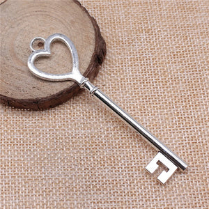 4pcs Antique Bronze Big Heart Key Pendant for Jewelry Making