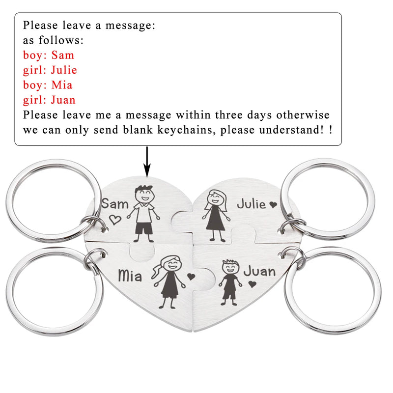 4pcs Personalized Jigsaw Puzzle Name Key Chain Family Car Accessories
