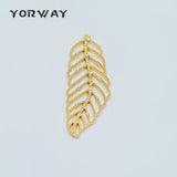 4pcs CZ Paved Leaf Charms 38mm, 18K Plated Brass, Filigree Leaf Pendants