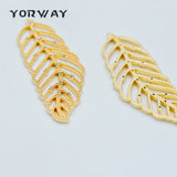 4pcs CZ Paved Leaf Charms 38mm, 18K Plated Brass, Filigree Leaf Pendants