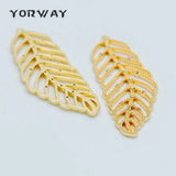 4pcs CZ Paved Leaf Charms 38mm, 18K Plated Brass, Filigree Leaf Pendants