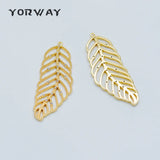 4pcs CZ Paved Leaf Charms 38mm, 18K Plated Brass, Filigree Leaf Pendants