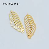 4pcs CZ Paved Leaf Charms 38mm, 18K Plated Brass, Filigree Leaf Pendants