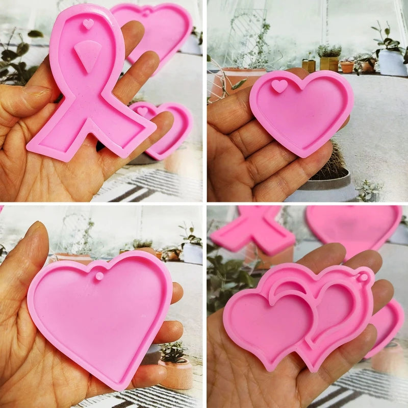 4pcs Love Heart Silicone Mold Epoxy Resin Mould DIY Jewelry Keychain Pet Tag