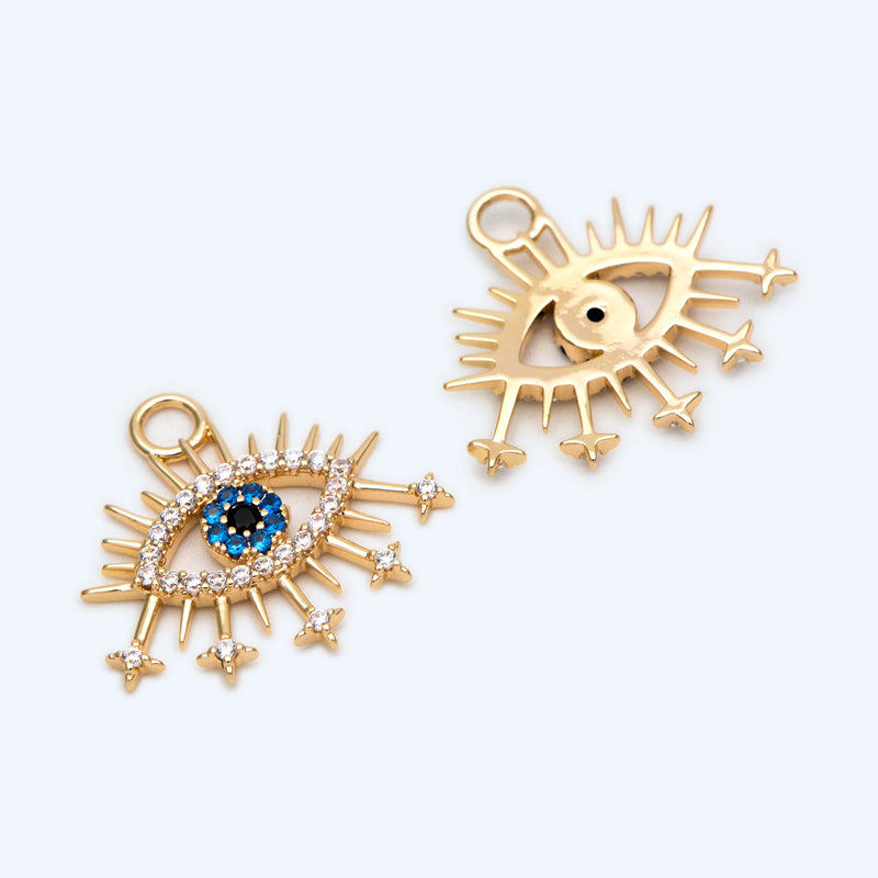4pcs Micro Pave CZ Evil Eye Charm 21x20mm, Eye Charms