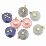 4pcs Natural Stone Charms Gold Cross Pendants DIY Jewelry Making