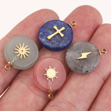 4pcs Natural Stone Charms Gold Cross Pendants DIY Jewelry Making