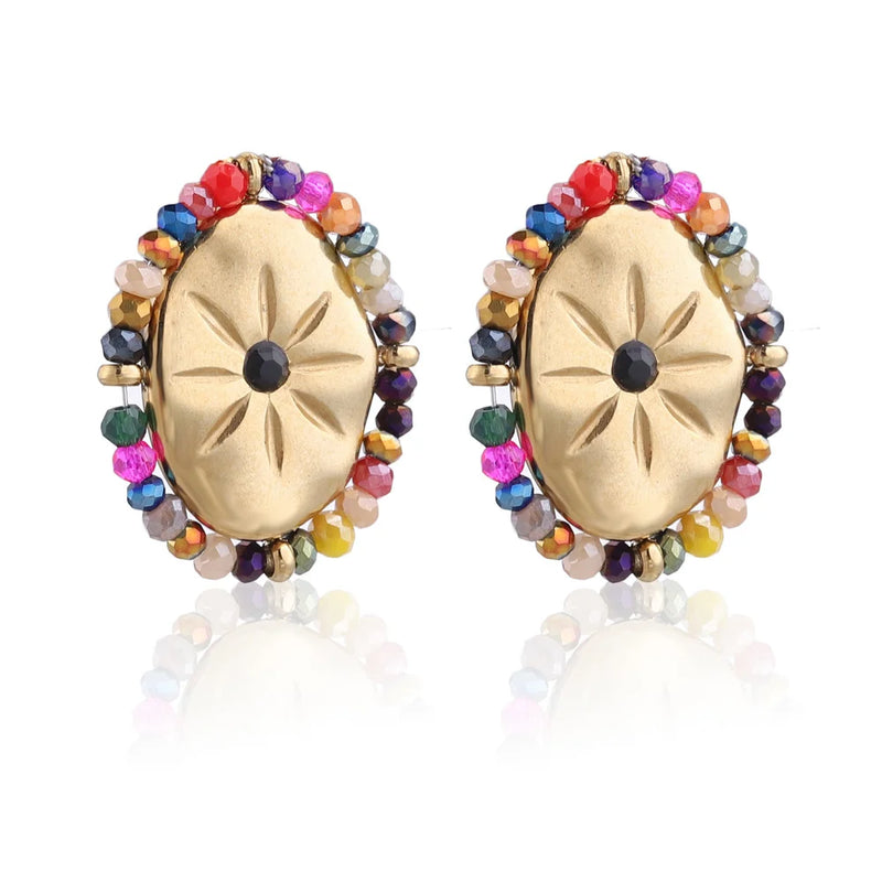 4pcs Multicolor Crystal Sun Oval Stainless Steel Charms Pendants
