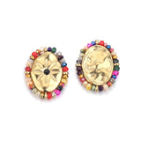 4pcs Multicolor Crystal Sun Oval Stainless Steel Charms Pendants