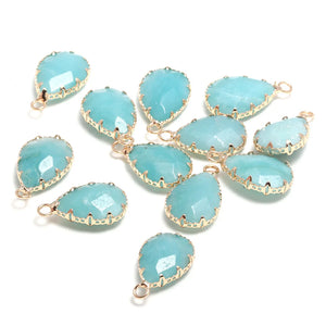 4pcs Natural Amazonites Pendant Water Drop Shaped Gold-plated Stones Pendants
