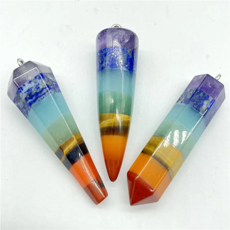 4pcs Natural Gem Stone Quartz Crystal Amethyst Lapis Tiger Eye 7 Chakra Pendant