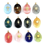 4pcs Natural Stone Water Drop Stainless Steel Charms Pendants