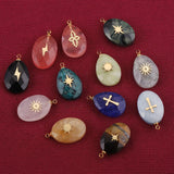 4pcs Natural Stone Water Drop Stainless Steel Charms Pendants