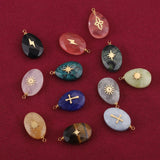 4pcs Natural Stone Water Drop Stainless Steel Charms Pendants