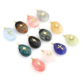 4pcs Natural Stone Water Drop Stainless Steel Charms Pendants
