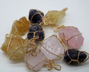 4pcs Natural Stone Quartz Crystal Pendant Gold Wire Wrapped for DIY Necklace