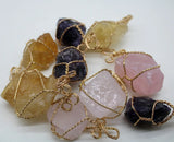 4pcs Natural Stone Quartz Crystal Pendant Gold Wire Wrapped for DIY Necklace