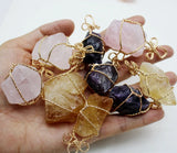 4pcs Natural Stone Quartz Crystal Pendant Gold Wire Wrapped for DIY Necklace
