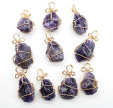4pcs Natural Stone Quartz Crystal Pendant Gold Wire Wrapped for DIY Necklace