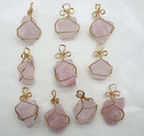 4pcs Natural Stone Quartz Crystal Pendant Gold Wire Wrapped for DIY Necklace