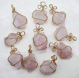 4pcs Natural Stone Quartz Crystal Pendant Gold Wire Wrapped for DIY Necklace