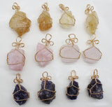 4pcs Natural Stone Quartz Crystal Pendant Gold Wire Wrapped for DIY Necklace