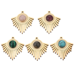 4pcs Boho Stone & Steel Charm Pendants for DIY Jewelry Making